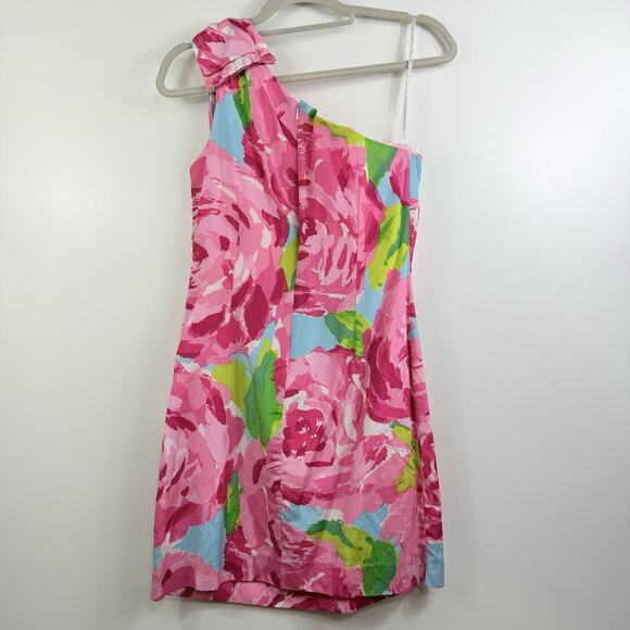 Rare Lilly Pulitzer Hotty Pink First Impression Chloe One Shoulder Dress Size 2 - Picture 14 of 15